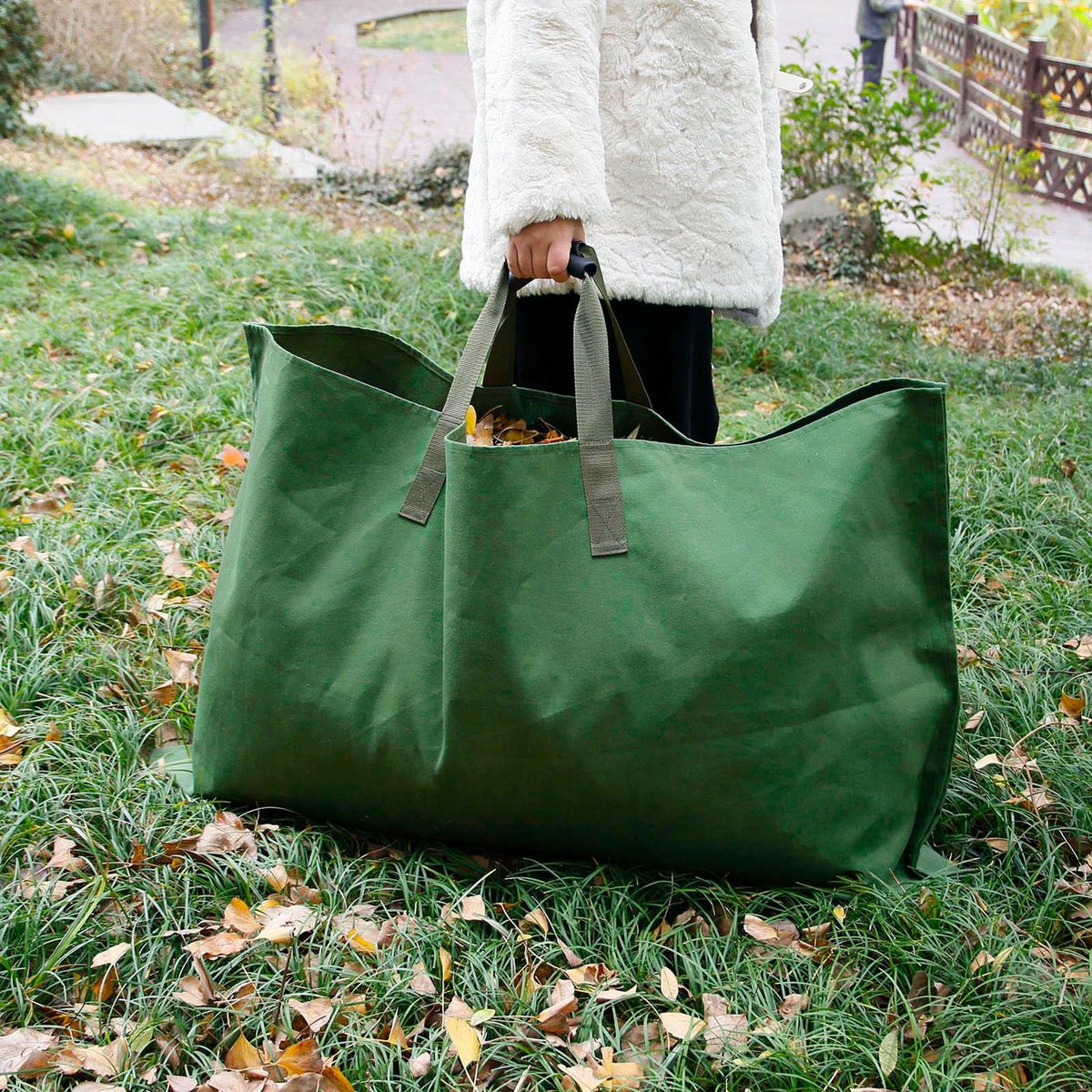 Reusable Yard Waste Bag 2 in 1 Leaf Bag & Garden Pad Waterproof Canvas Leaf Tote with Handles Trash Bags for Backyard Lawn Gardens