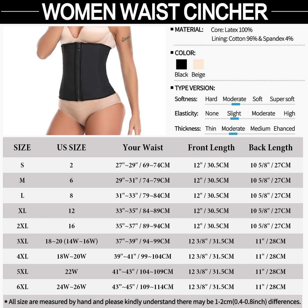 Waist Trainer With 3 Hooks And Zip