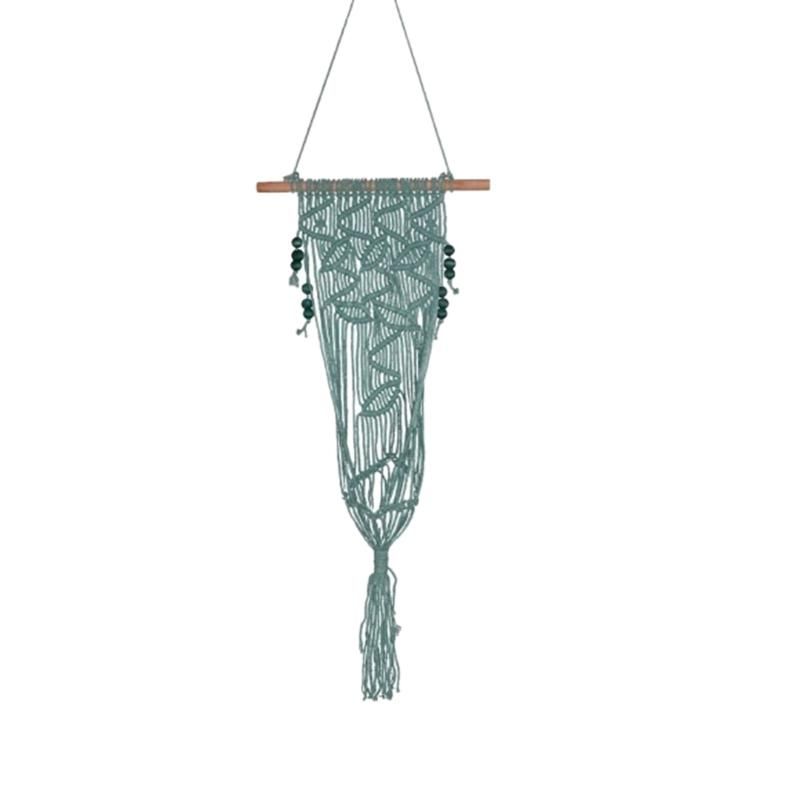 1Pcs 110X35Cm Tassel Weaving Hanging Bohemian Handmade Tapestry Tassel Flower Pot For Home Decor Living Room Wedding(Green)