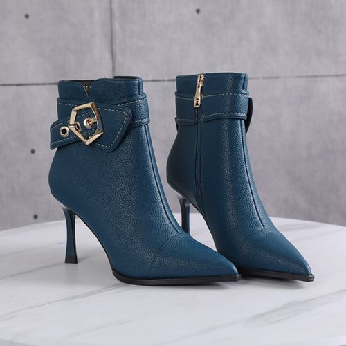 Boots Female Pointed Side Zipper Thin Strap Buckle Short Female Boots
