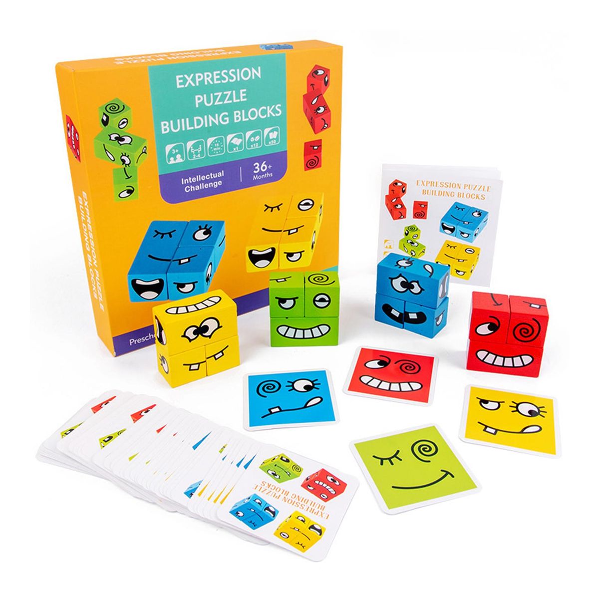 Wooden Expression Puzzle Face-Changing Building Block Logical Thinking Training Block Parent-Child Table Game for Boys & Girls Age 3+