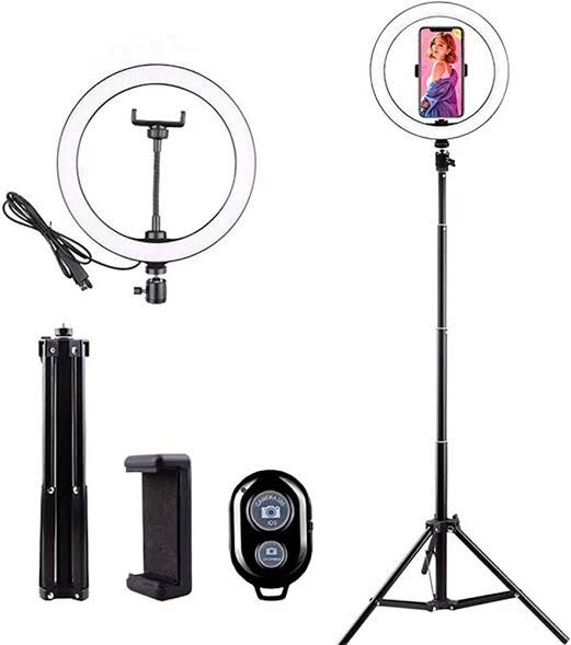 13 Inch Ring Light + 210CM Tripod And Bluetooth Remote.