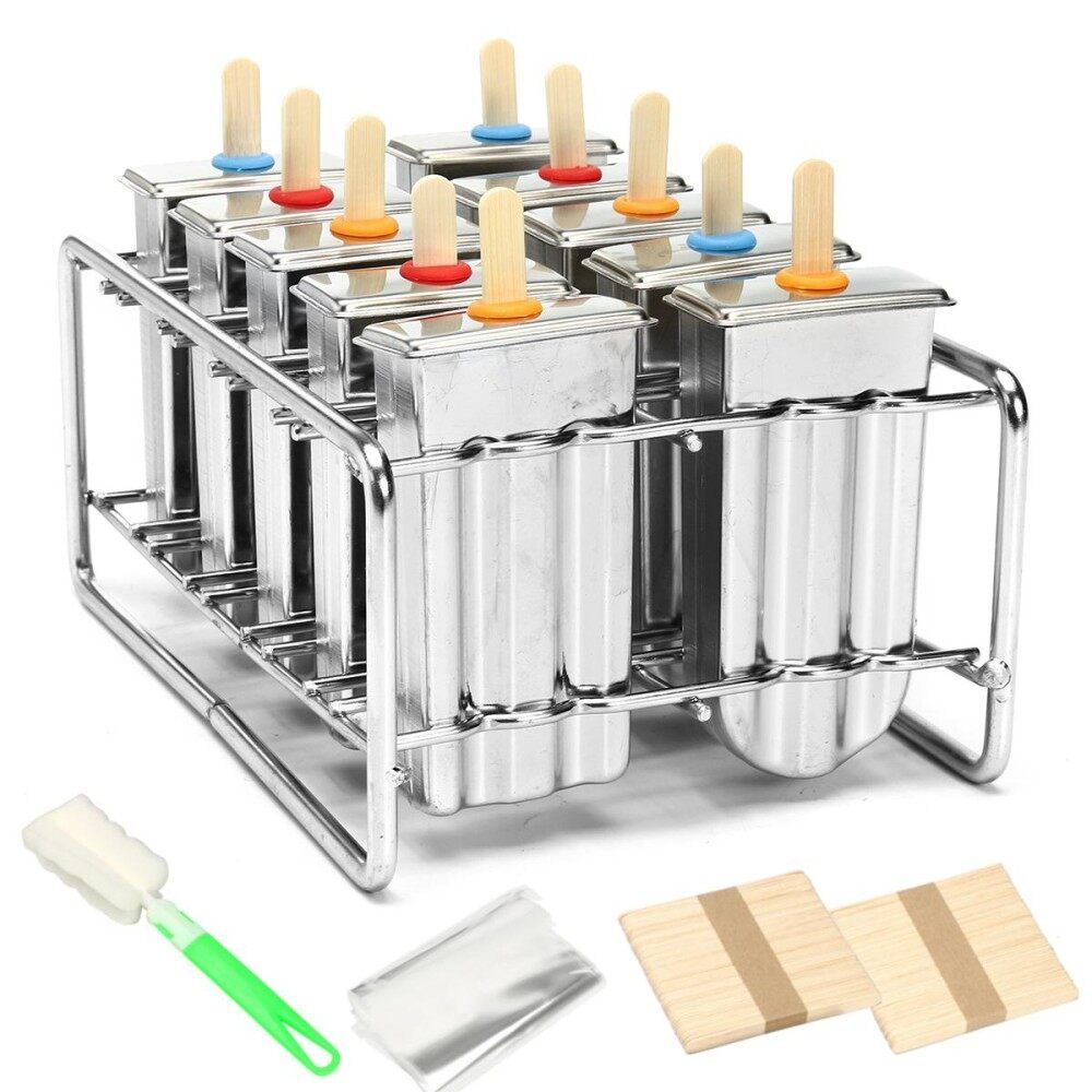 10pcs Stainless Steel Molds Ice Lolly Popsicle Ice Stick Holder Mould DIY 5 Round Head Double Groove 5 Flat Head Double Groove