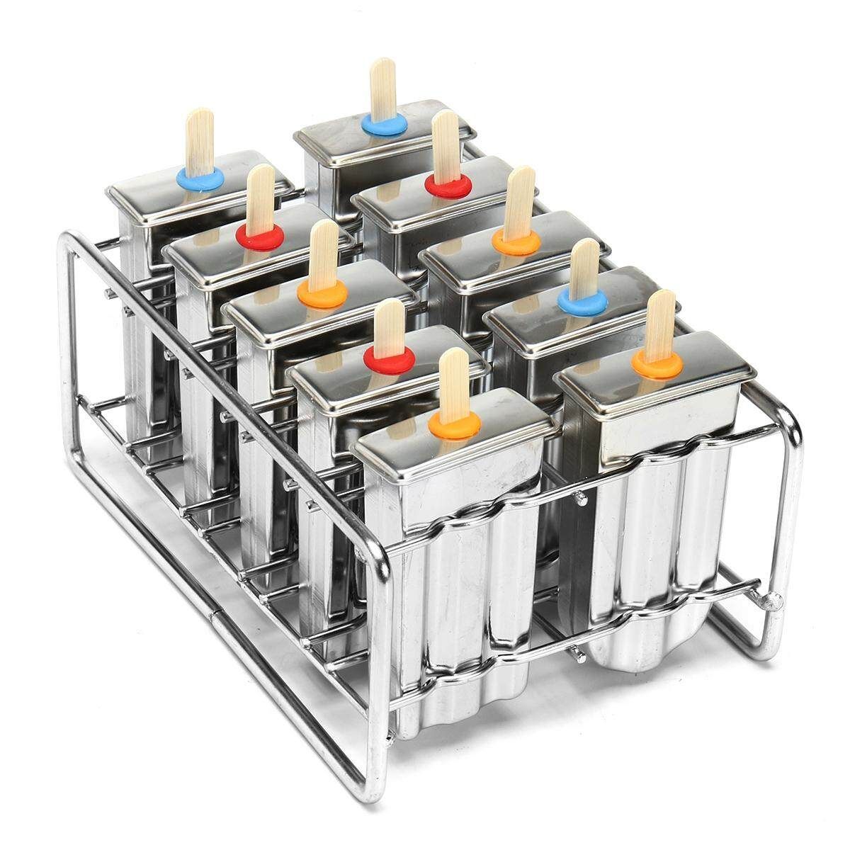 10pcs Stainless Steel Molds Ice Lolly Popsicle Ice Stick Holder Mould DIY 5 Round Head Double Groove 5 Flat Head Double Groove