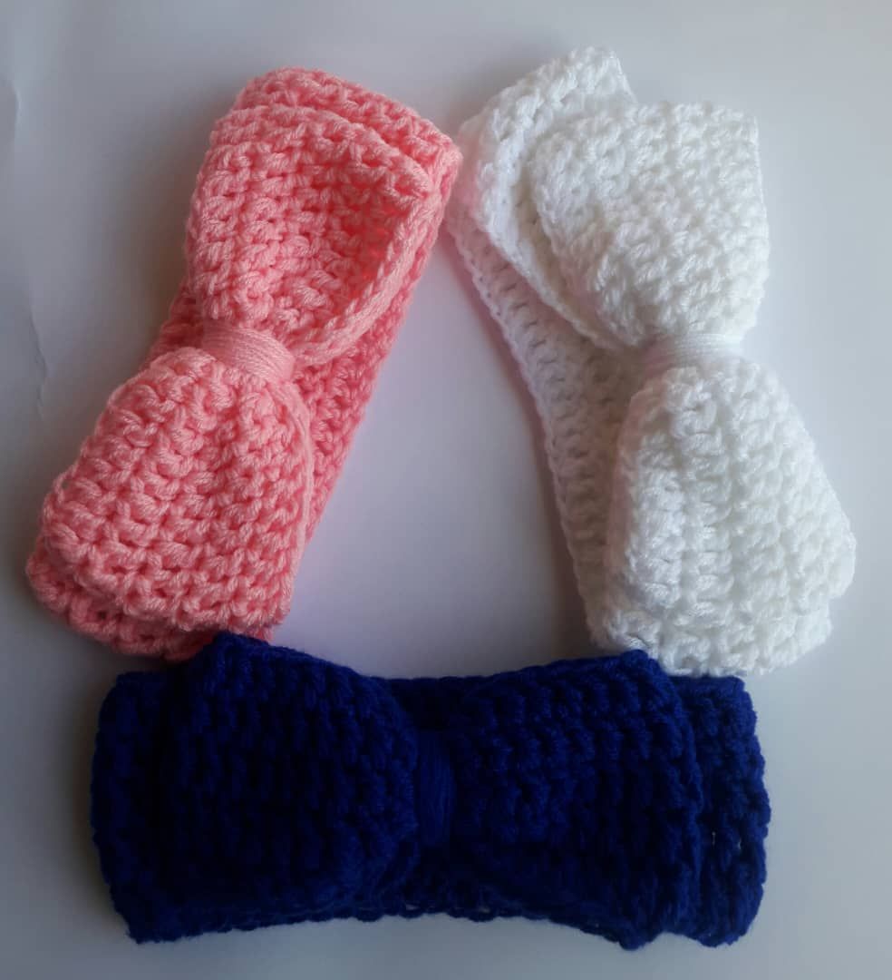 3x Baby Headband Crochet Head Warmer