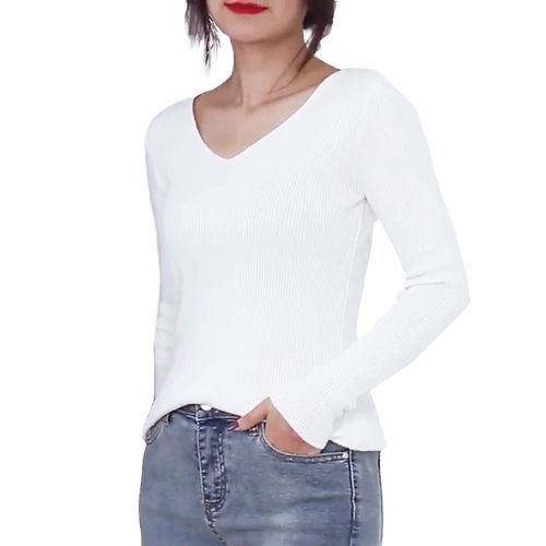 Autumn V Neck Sweater Women Winter Knitted Slim Back V-neck Pullover Tops Casual Long Sleeve Knitting Stretch Sweater Pull Femme(#Black)