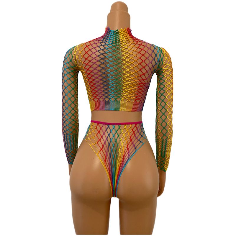 (hollow Out)Beach Wear Cover Ups Shoulder Rainbow Hollow Out Mesh Crochet Dress WomanSwimsuit Cover Up Maillot De Bain Robe Ete Femme Qq653 SMA