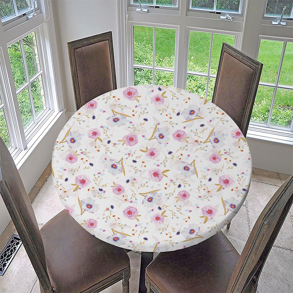 Non-Slip Round Tablecloth Elastic Edge Table Cover Cloth Elastic Table Cover Classic Pattern Table Cloth Table Top Cover E  150cm 60 Inch