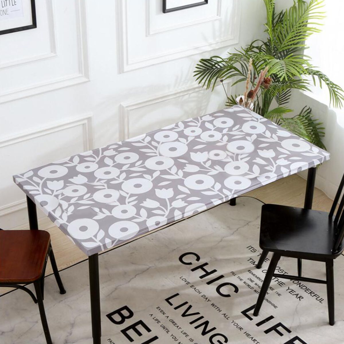 Rectangular Elastic Edged Polyester Table Cloth Wedding Cafe Parties Dinner Tablecloth Table Cover Dustproof 183x76cm E