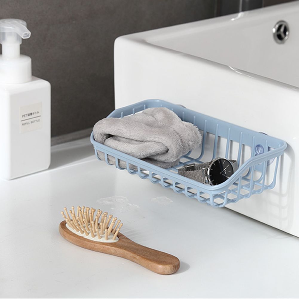 Kitchen Gadget Dual Suction Cup Drainage Shelf Dish Sponge Storage Rack Holder-Light Blue