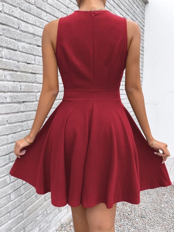 Ladies Sheer Mesh Insert Crisscross Skater Dress