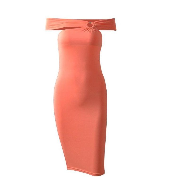 Women Asymmetrical Backless Off Shoulder Sexy Sleeveless Bodycon Dress - Peach