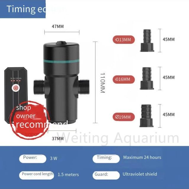 Fish Tank UV Disinfection Lamp Fish Pond Diving Sterilization Lamp Algae Removal Lamp Fish Tank External Aquarium Accessories Timed 3W