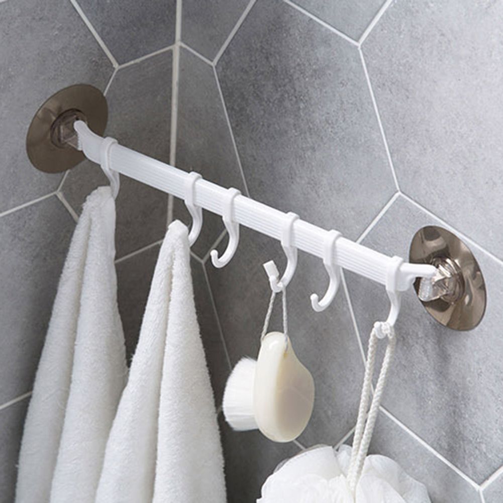 Strong Adhesive Wall Mounted 6-Hook Kitchen Bathroom Hanger Storage Rack Holder-Blue