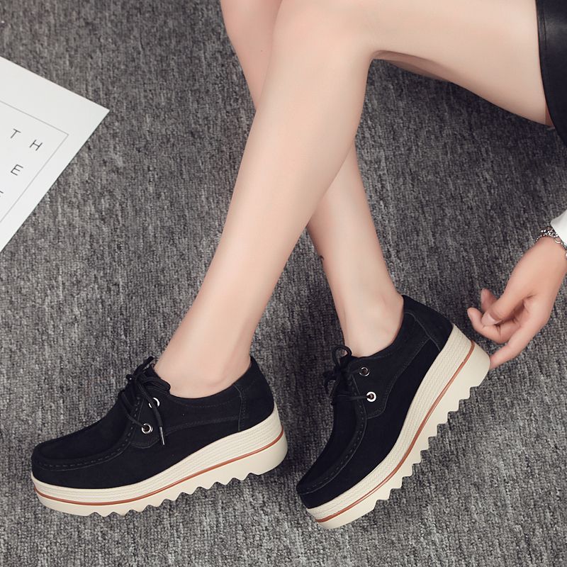 Leather Shoes For Women Heighten Loafers Casual Platform Shoes