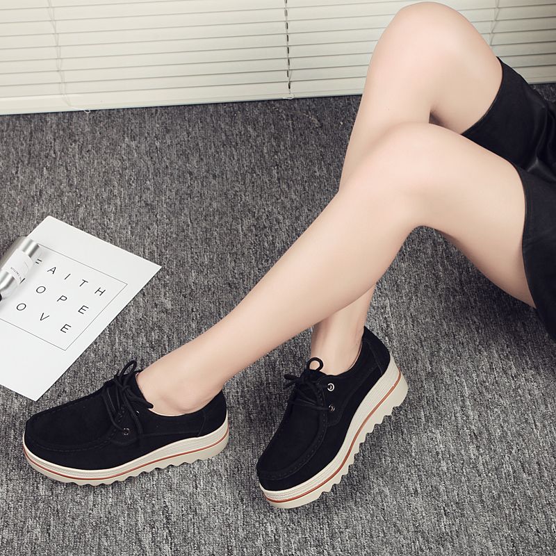 Leather Shoes For Women Heighten Loafers Casual Platform Shoes