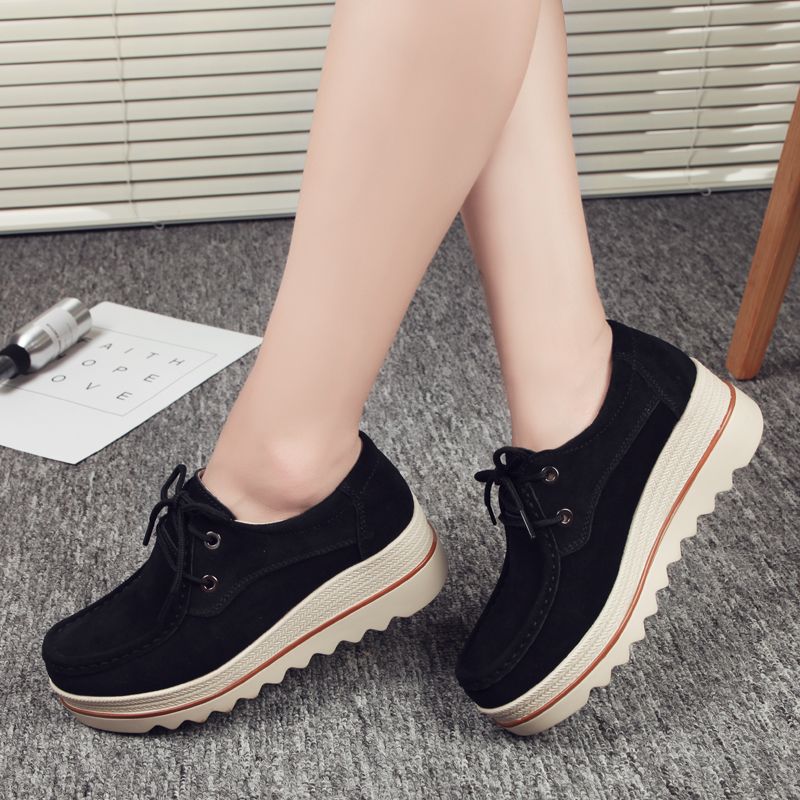 Leather Shoes For Women Heighten Loafers Casual Platform Shoes