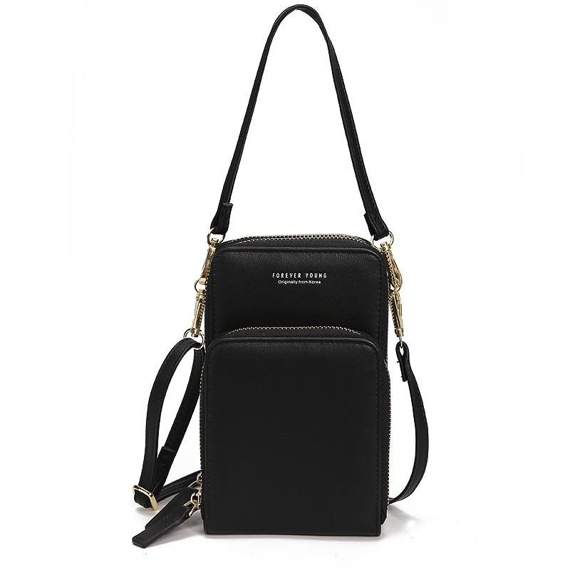 New Korean style bag women's fashion large-capacity one-shoulder women's wallet women's diagonal bag solid color multi-compartment mobile phone bag black