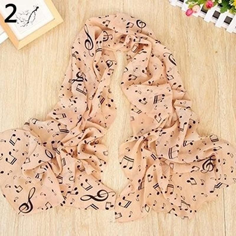 Women Soft Shawl Wrap Korean Style Music Note Printed-White