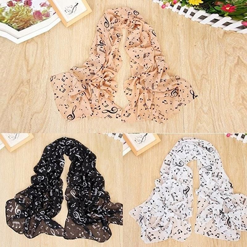 Women Soft Shawl Wrap Korean Style Music Note Printed-White