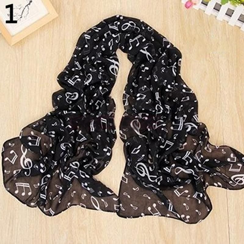 Women Soft Shawl Wrap Korean Style Music Note Printed-White