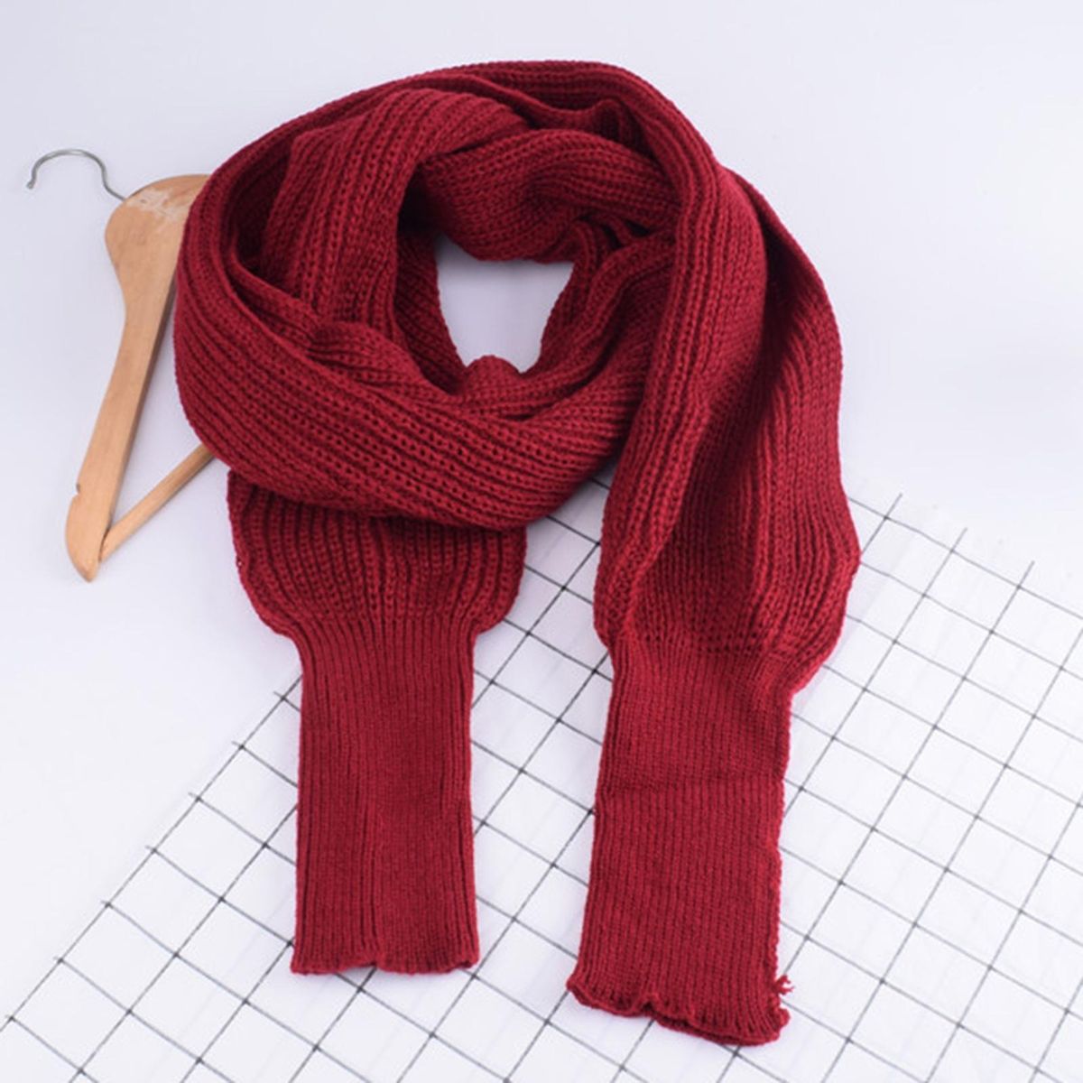 Sweater Scarf Sleeve Wrap Ultra Long Imitation-Wine Red