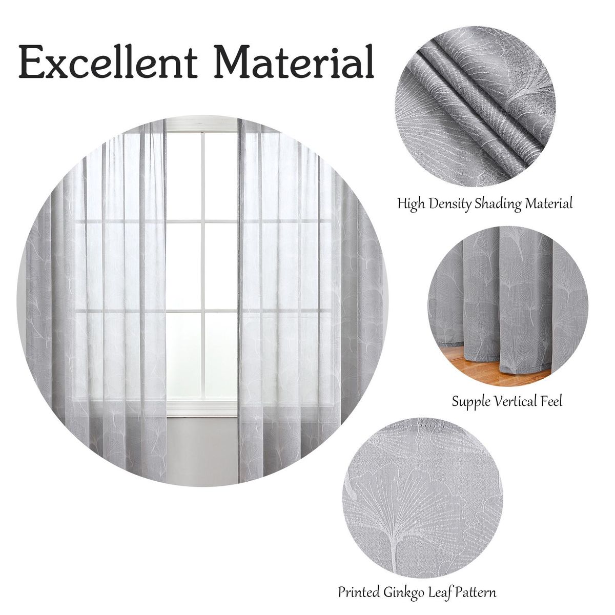 1PC Curtain Home Modern Simple Printing Ginkgo Biloba 140cm * 260cm  Breathable Shading UV Protection Bedroom Living Room Balcony Curtains