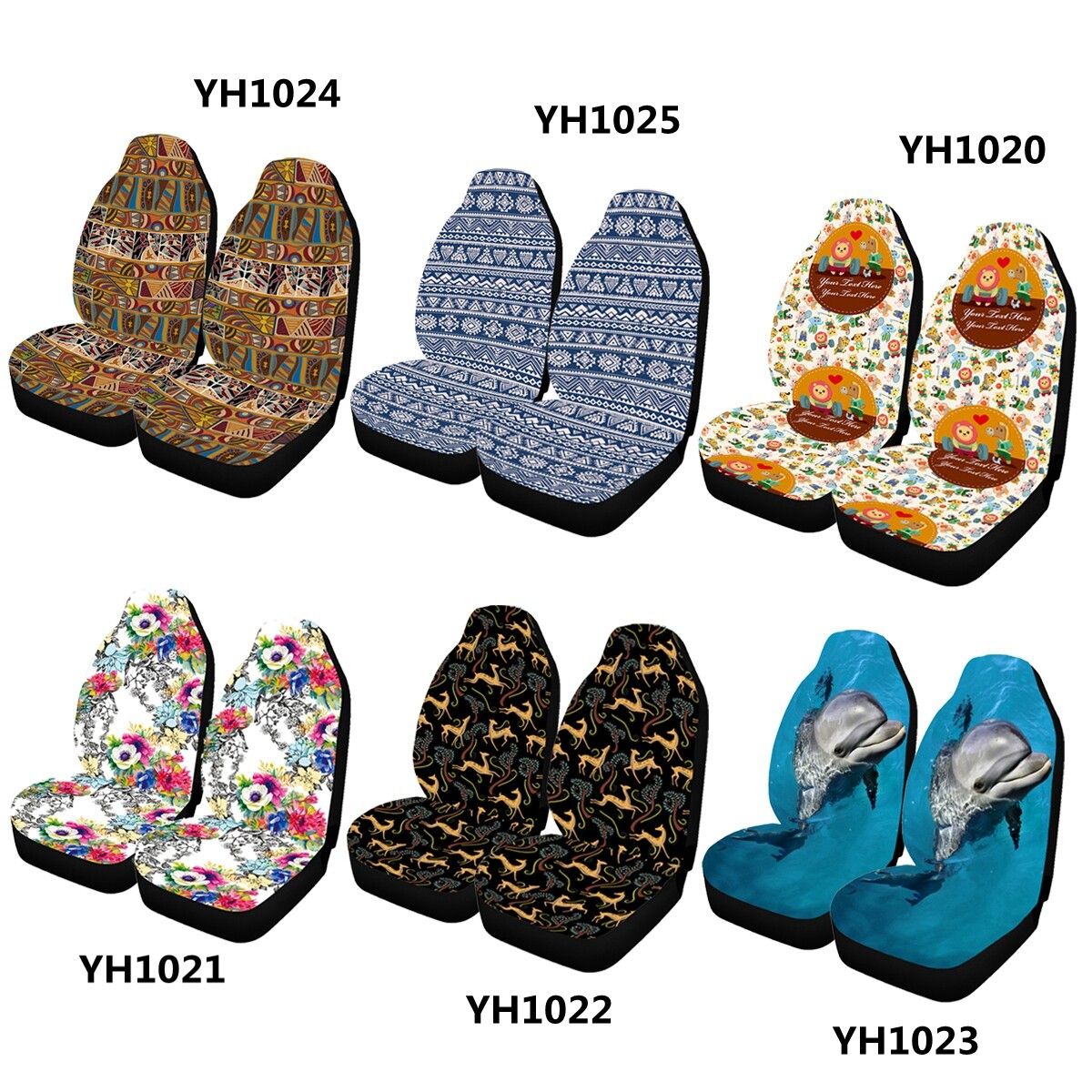 2-Pack Seat Digital Printing Four Seasons Universal Car Fabric Seat Cover YH1025