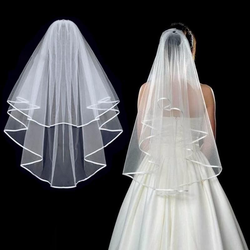 Short Tulle Wedding Veils Two Layer With Comb White Ivory
