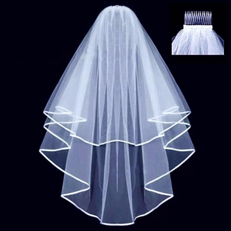 Short Tulle Wedding Veils Two Layer With Comb White Ivory
