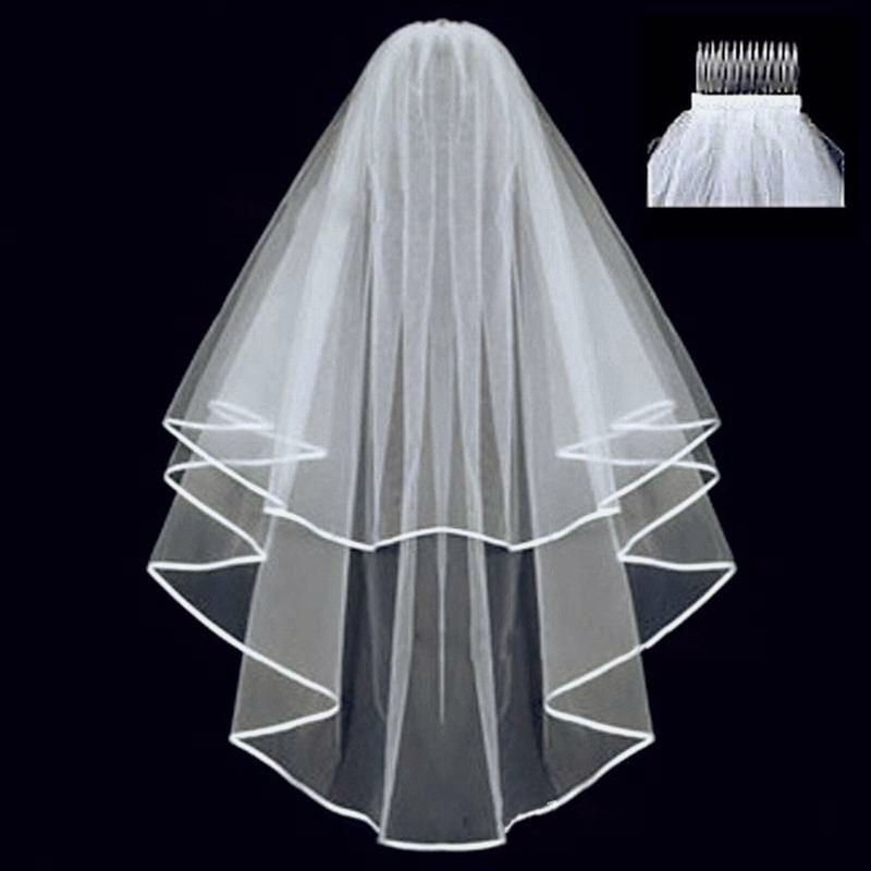 Short Tulle Wedding Veils Two Layer With Comb White Ivory