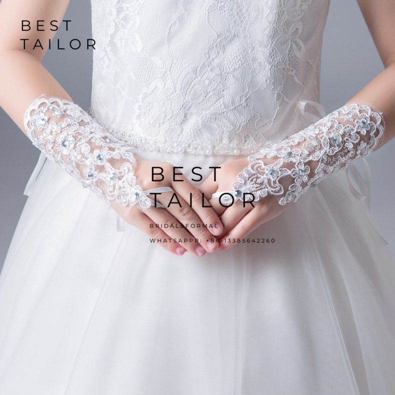 Lace Little Girl Bridal Hand Gloves Fingerless Ivory Red