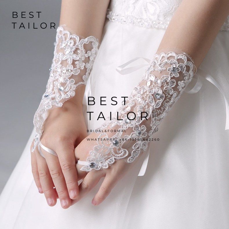 Lace Little Girl Bridal Hand Gloves Fingerless Ivory Red