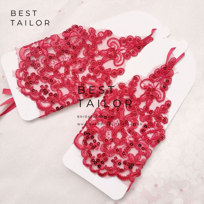 Lace Little Girl Bridal Hand Gloves Fingerless Ivory Red