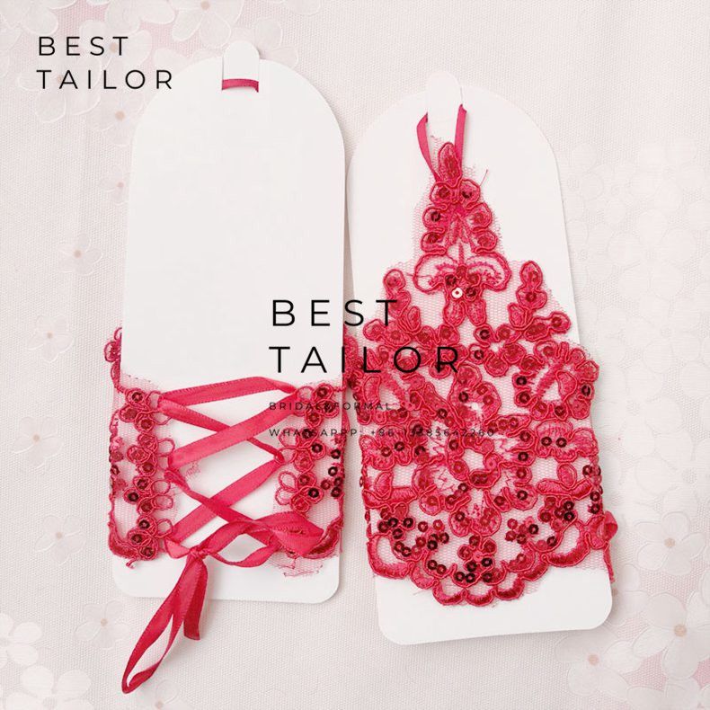 Lace Little Girl Bridal Hand Gloves Fingerless Ivory Red