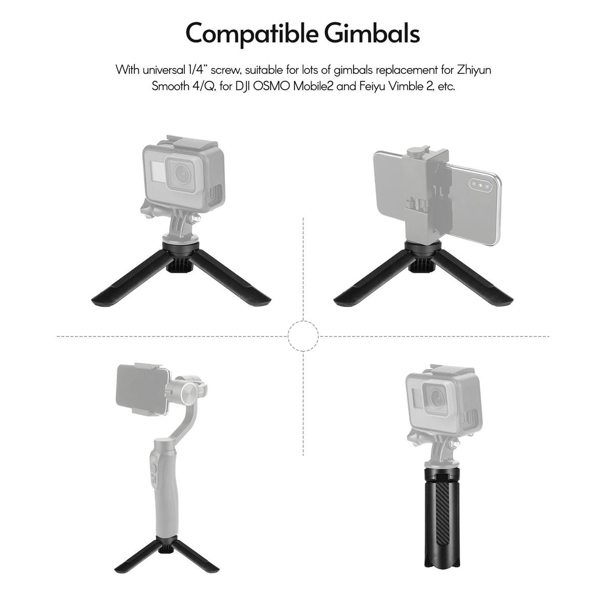 MT-05 Mini Desk Tripod Stand with 1/4 Inch Screw for Camera Smartphone Action Camera Stabilizer Selfie Video Recording Live Stream