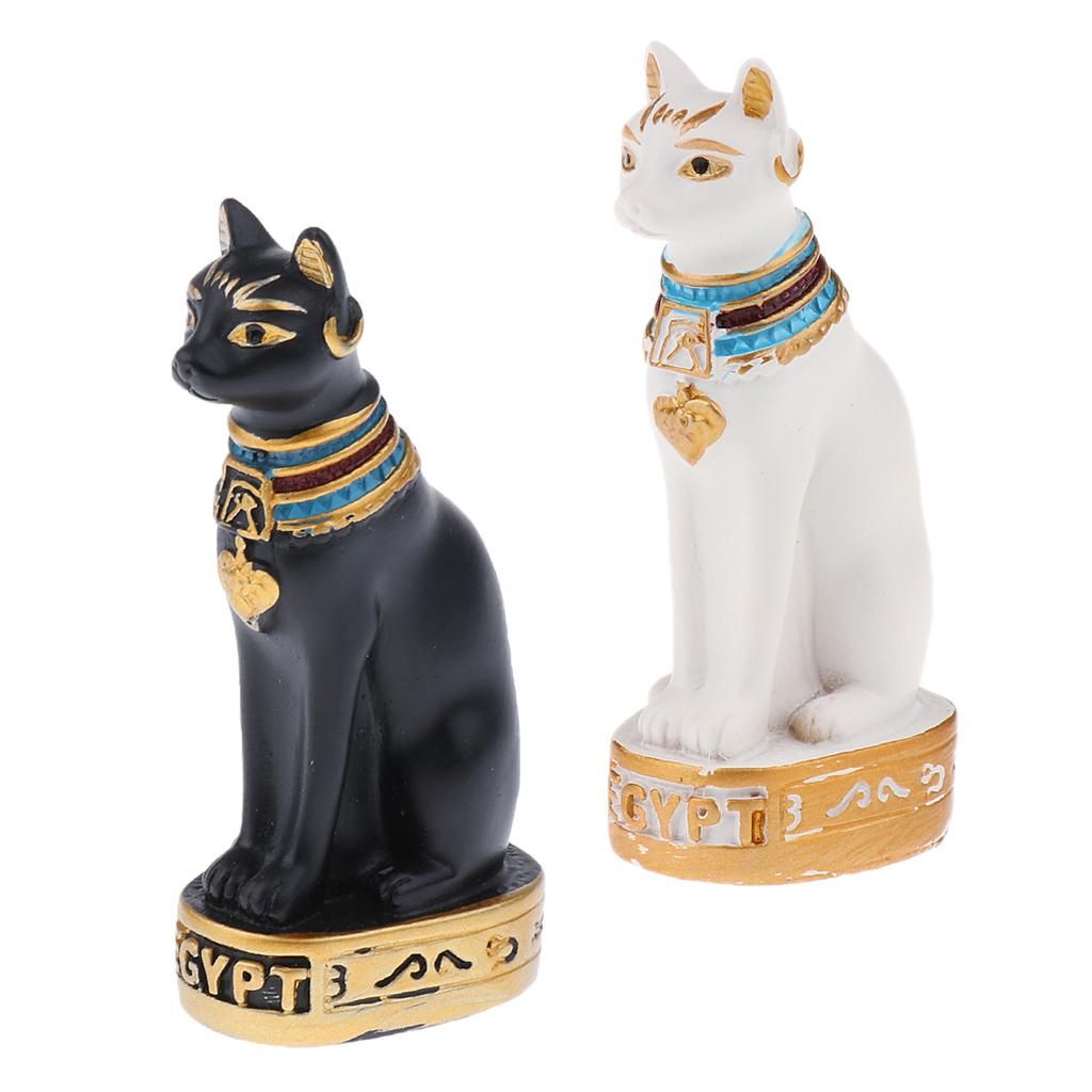 2Pcs Resin Mau Cat Statue Hand Carved Collectible Figurine
