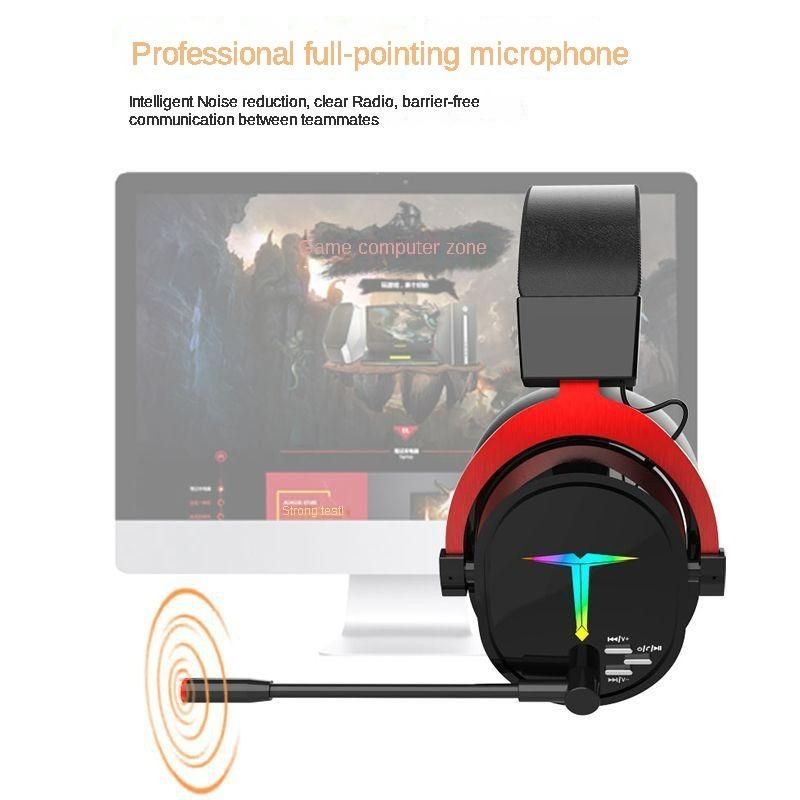 Wireless gaming headset with microphone, two wireless connection modes: 2.4GHz and Bluetooth 5.0, red