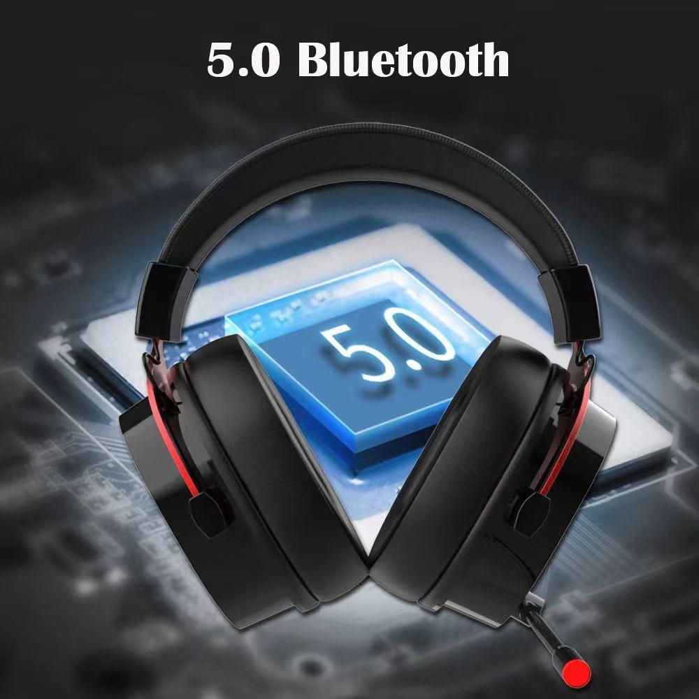 Wireless gaming headset with microphone, two wireless connection modes: 2.4GHz and Bluetooth 5.0, red