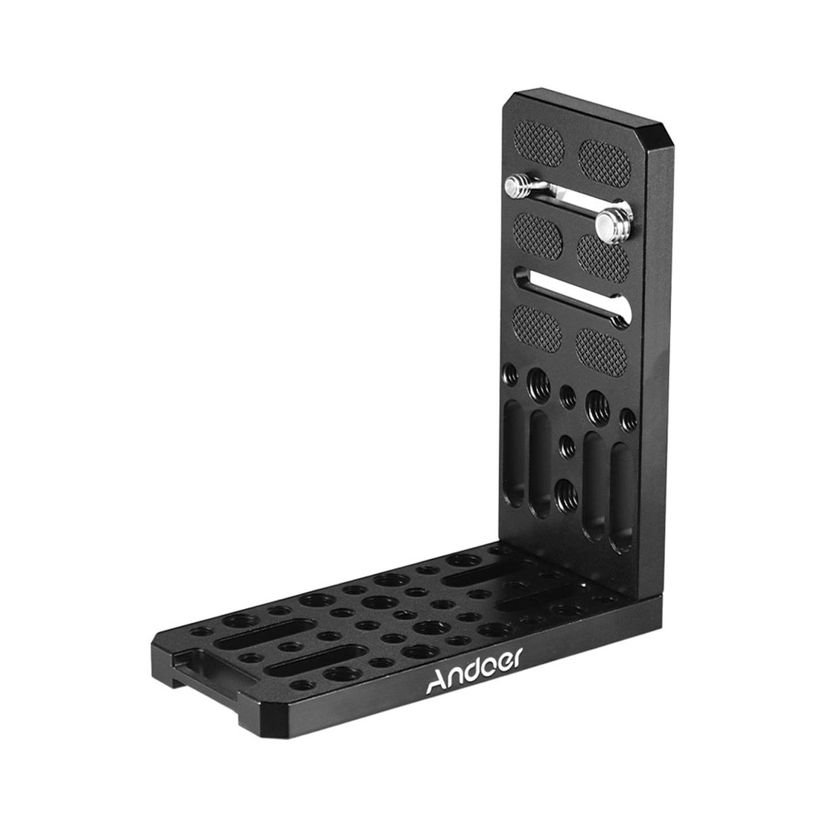 Andoer Universal Camera L-Shape Bracket Plate Holder 1/4 & 3/8 Inch Screw Mount Aluminium Alloy Bracket for Vertical Video Recording for Canon Sony Nikon Cameras DSLR Tripod Accessory