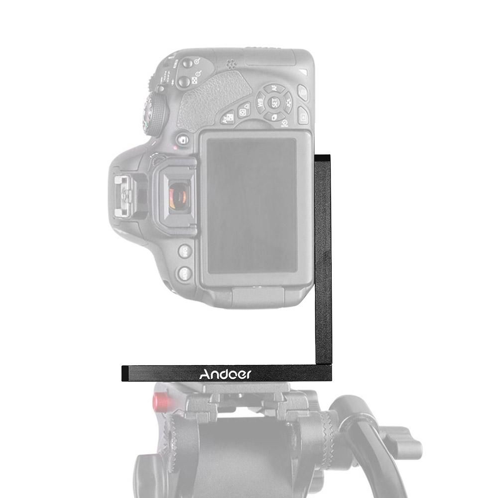 Andoer Universal Camera L-Shape Bracket Plate Holder 1/4 & 3/8 Inch Screw Mount Aluminium Alloy Bracket for Vertical Video Recording for Canon Sony Nikon Cameras DSLR Tripod Accessory