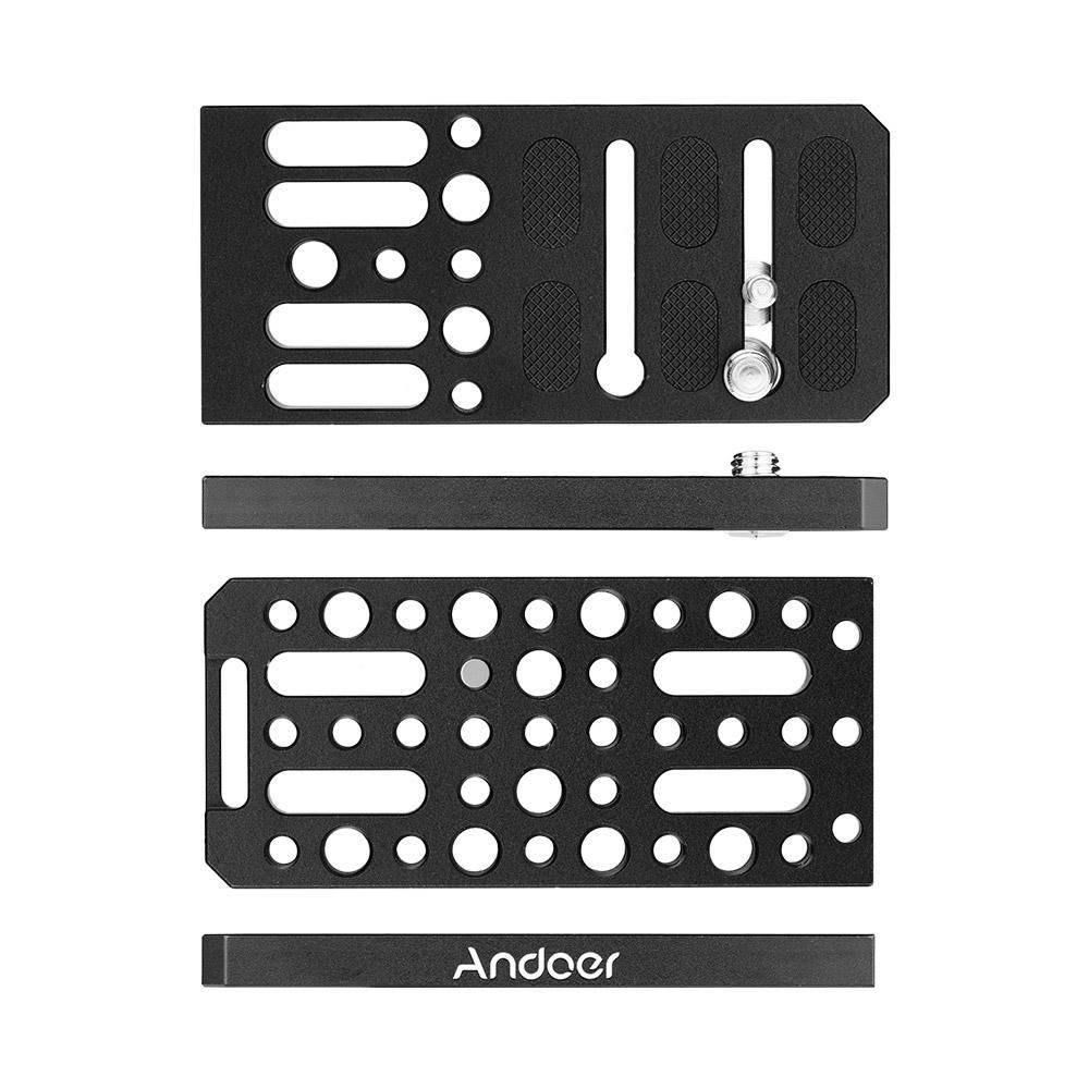 Andoer Universal Camera L-Shape Bracket Plate Holder 1/4 & 3/8 Inch Screw Mount Aluminium Alloy Bracket for Vertical Video Recording for Canon Sony Nikon Cameras DSLR Tripod Accessory