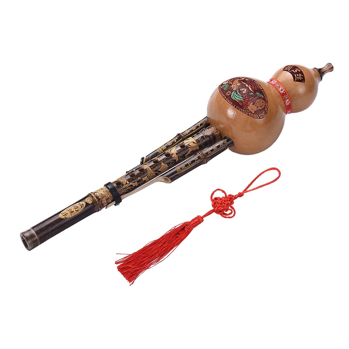 Chinese Handmade Black Bamboo Hulusi Gourd Cucurbit Flute Ethnic Musical Instrument Key of C with Case for Beginner Music Lovers