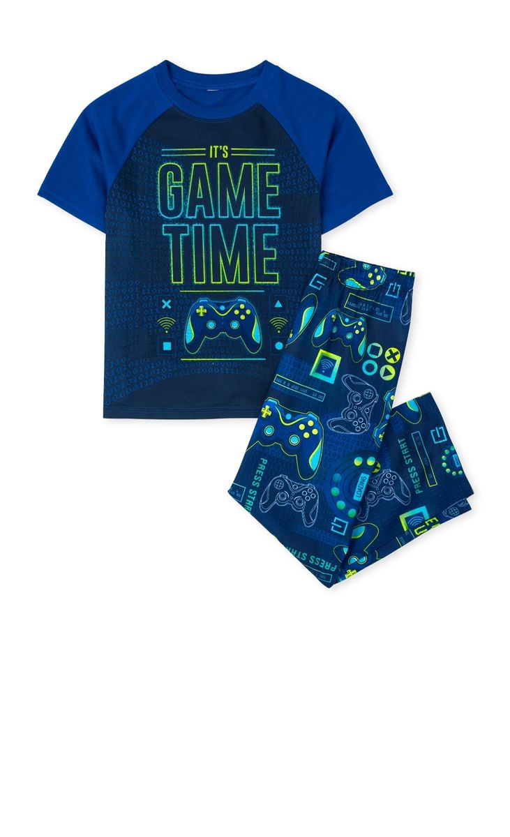 Boys Game Time Snug Fit Cotton Long Sleeve Pyjamas Sleepwear- Blue