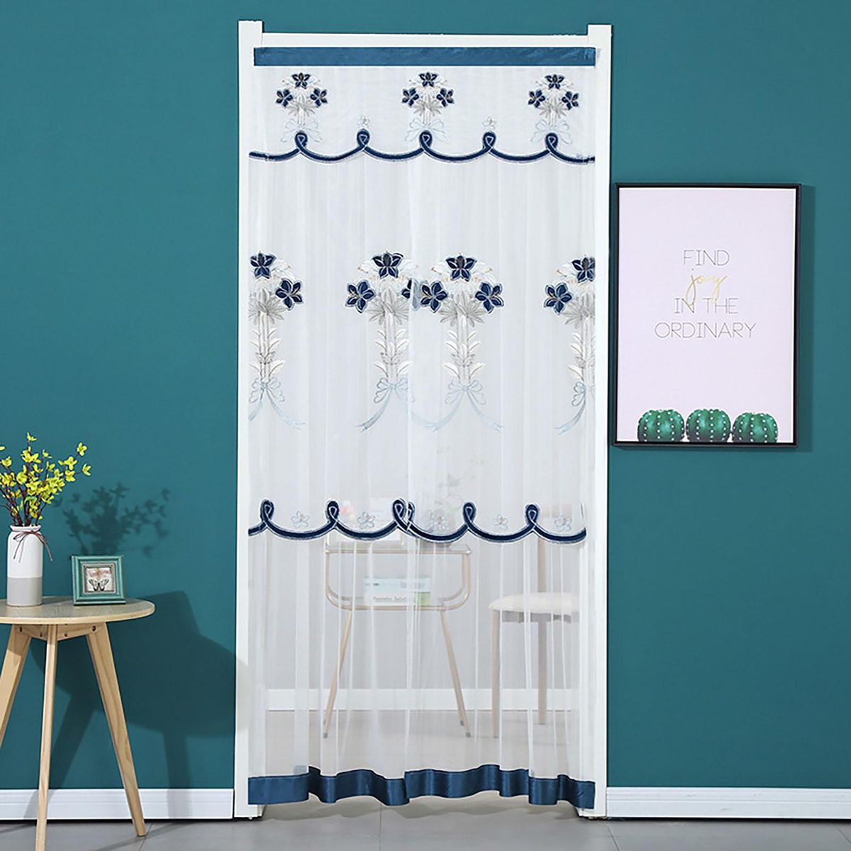 Window Curtain Door Kitchen Curtain Partition Drape Blue
