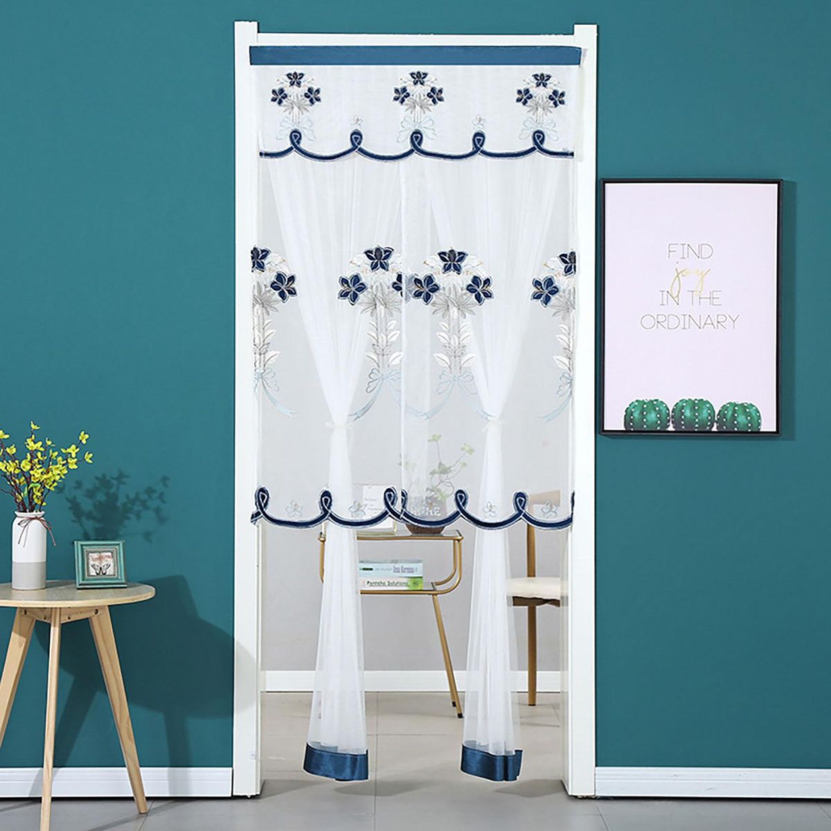 Window Curtain Door Kitchen Curtain Partition Drape Blue
