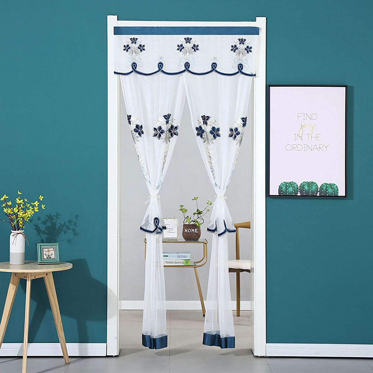 Window Curtain Door Kitchen Curtain Partition Drape Blue
