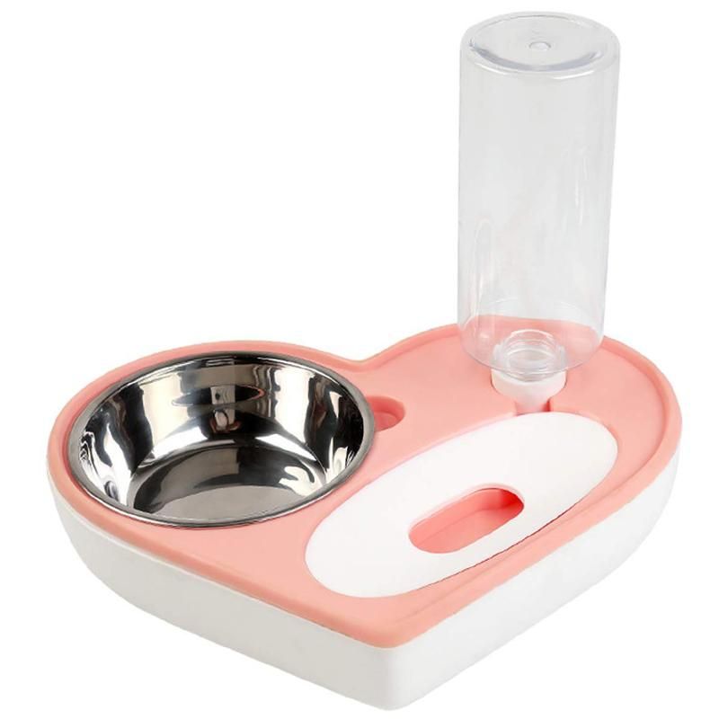 Dog Cat Water and Food Bowl Set, No-Spill Detachable Automatic Water Dispenser with Bowl, Non-Slip Pet Double Feeder Bowl Pink