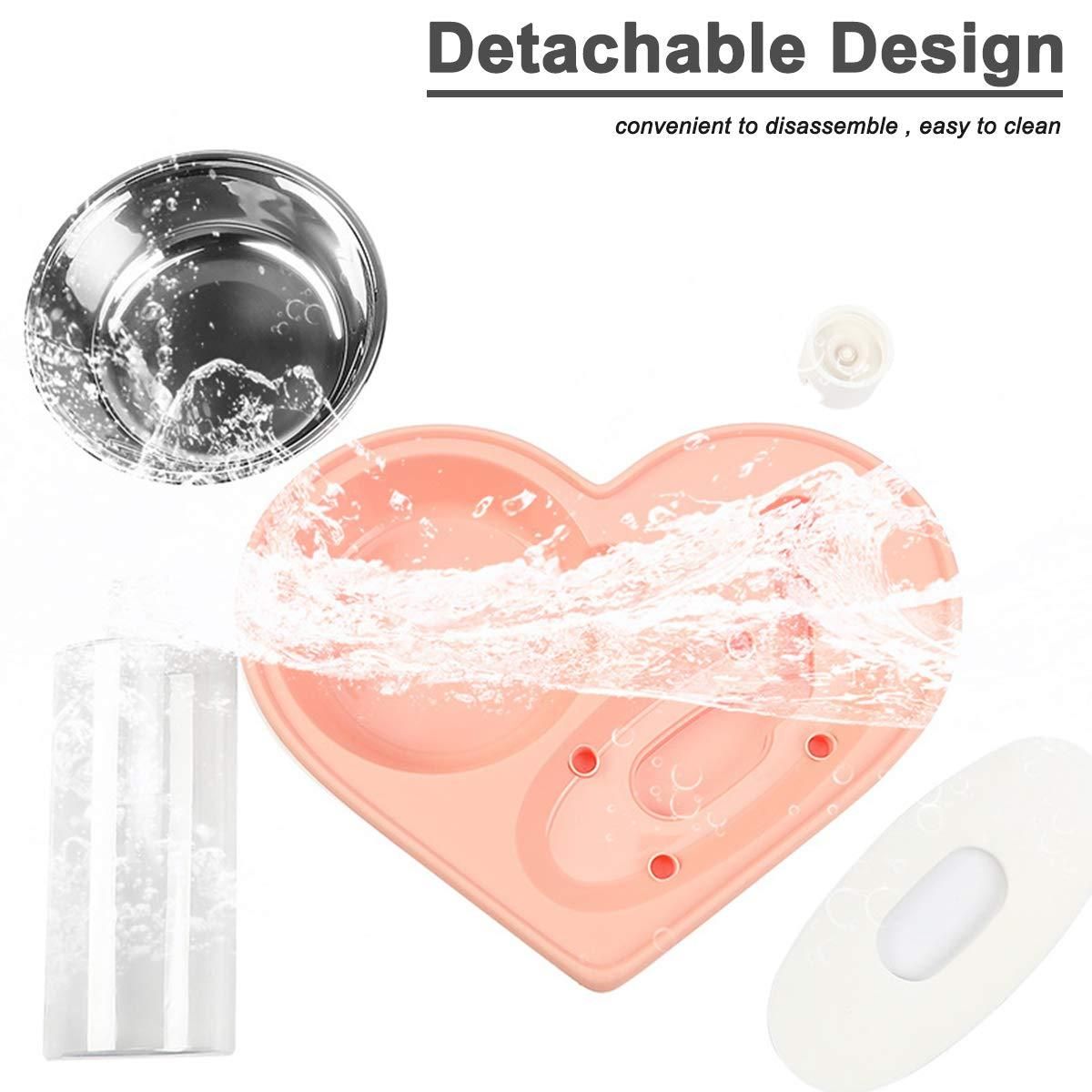Dog Cat Water and Food Bowl Set, No-Spill Detachable Automatic Water Dispenser with Bowl, Non-Slip Pet Double Feeder Bowl Pink