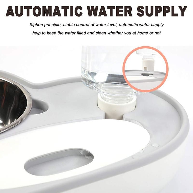 Dog Cat Water and Food Bowl Set, No-Spill Detachable Automatic Water Dispenser with Bowl, Non-Slip Pet Double Feeder Bowl Pink
